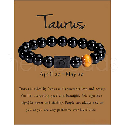 12 Constellation Natural Round Tiger Eye Beads Stretch Bracelets WGD22B0-07-1