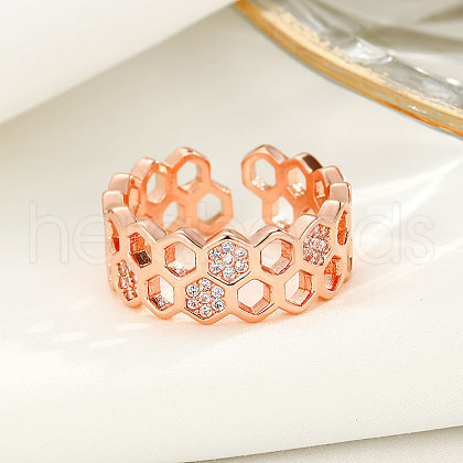 Fashionable Brass Micro Pave Cubic Zirconia Adjustable Cuff Rings FS-WG530FC-03-1