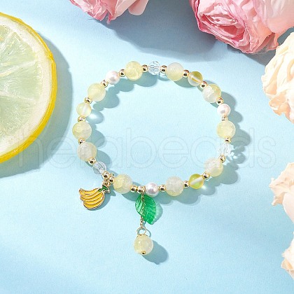Synthetic Moonstone & Glass Round Beaded Stretch Bracelets BJEW-JB11858-04-1