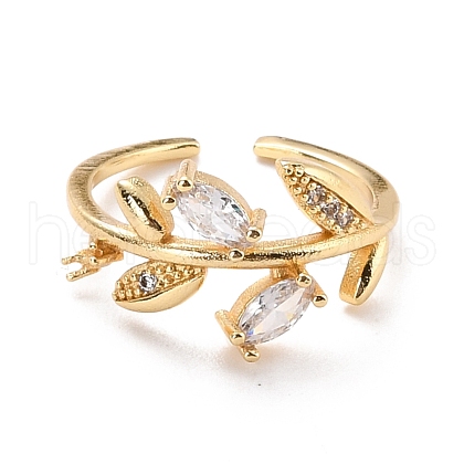 Leaf Cubic Zirconia Cuff Finger Ring for Women RJEW-C004-05-RS-1