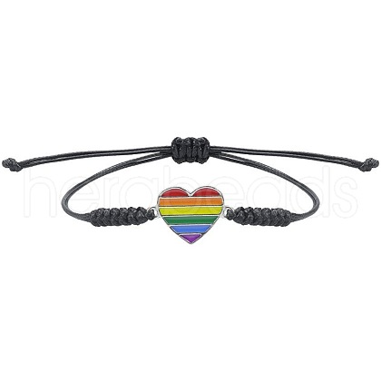 Rainbow Heart Alloy Enamel Handmade Braided Cord Bracelets MP0834-1-1