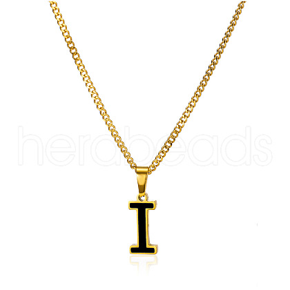 304 Stainless Steel Black Enamel Initial Pendant Twisted Chain Necklaces WG978E8-09-1