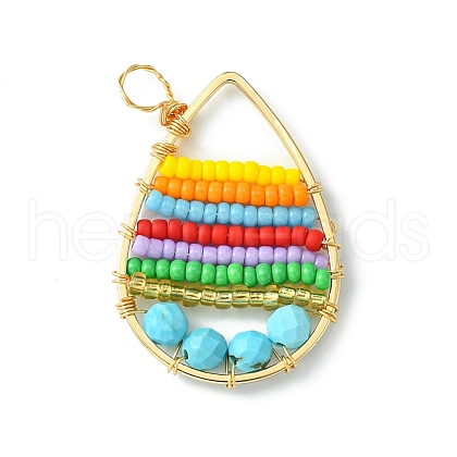 Dyed Natural Magnesite & Glass Seed Beaded Pendants PALLOY-MZ00196-1