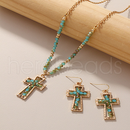 Cross Zinc Alloy Glass Pendant Necklaces & Dangle Earrings FS-WG71EA0-01-1
