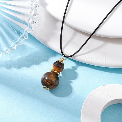 Natural Tiger Eye Gourd Pendant Necklaces NJEW-JN05246-06-1