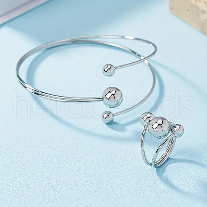 Alloy Round Beaded Cuff Bangles & Cuff Rings Sets FS-WG69C61-02-1