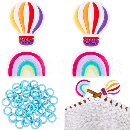 SUNNYCLUE 4Pcs 2 Styles Hot Air Balloon & Rainbow Silicone Beads Knitting Needle Protectors/Knitting Needle Stoppers DIY-SC0023-90-1