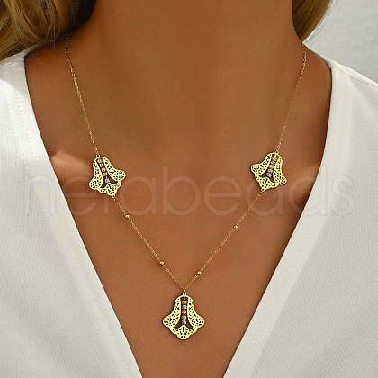 Stainless Steel Geometric Hollow Flower Bib Necklaces for Women BU4676-1