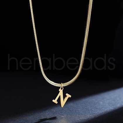 316 Surgical Stainless Steel Initial Pendant Flat Snake Chain Necklaces for Women WGC1053-14-1