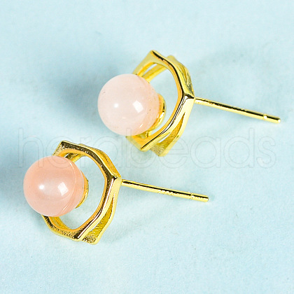 Natural Rose Quartz Studs Earrings PW-WG46384-05-1