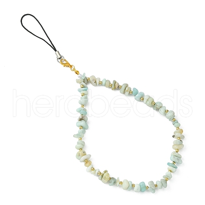 Natural Flower Amazonite Chip & CCB Plastic Round Beaded Mobile Straps HJEW-FZ00005-1