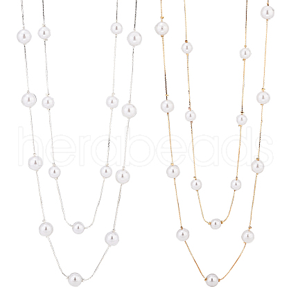 ANATTASOUL 2Pcs 2 Colors ABS Plastic Imitation Pearl Beaded Double Layer Necklaces Set NJEW-AN0001-20-1