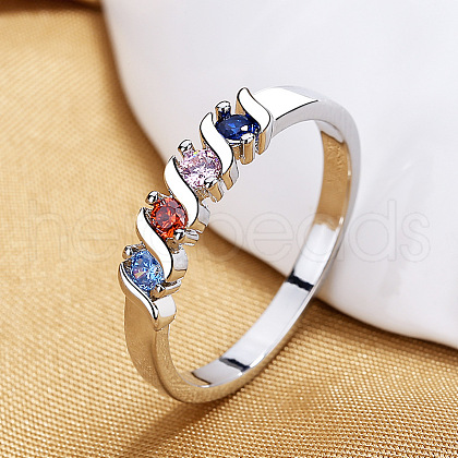 Brass Micro Pave Cubic Zirconia Finger Rings for Women FS-WG973B3-03-1