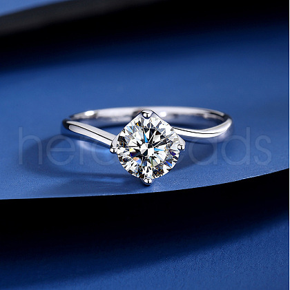 Flat Round Rhodium Plated 925 Sterling Silver Micro Pave Cubic Zirconia Finger Rings for Women WG84544-11-1