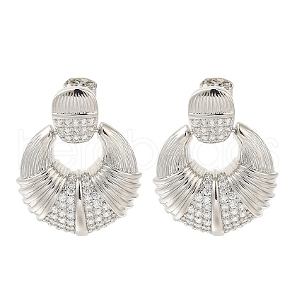 Rack Plating Double Horn Brass Micro Pave Clear Cubic Zirconia Stud Earrings EJEW-H016-31P-1