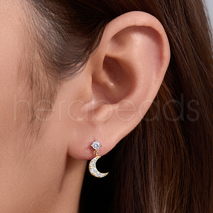 S925 Sterling Silver Star & Moon Dangle Stud Earrings UM6592-2-1