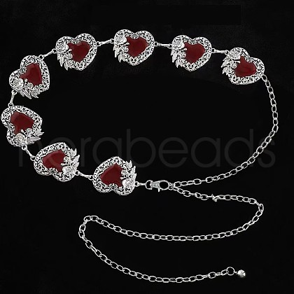 Rose Flower Dark Red Heart Alloy & Epoxy Resin Link Chain Waist Belly Chains for Women FS-WG123DD-01-1