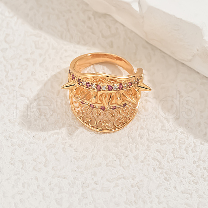 Geometric Hollow Brass Micro Pave Cubic Zirconia Adjustable Finger Rings for Women GM7706-1-1
