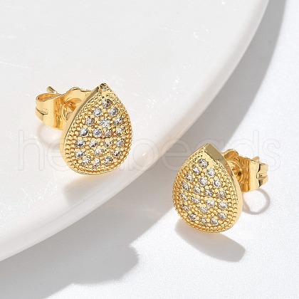 Brass Micro Pave Clear Cubic Zirconia Stud Earrings EJEW-D305-06G-1