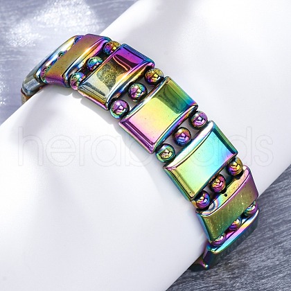 Electroplate Synthetic Non-magnetic Hematite Beads Stretch Bracelets for Men Women G-P571-J01-MC-1