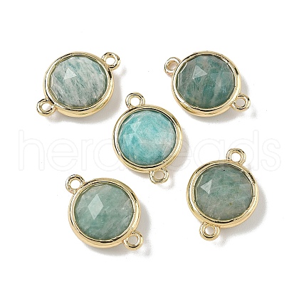 Brass Pave Natural Amazonite Faceted Flat Round Connector Charms G-U028-04G-04-1