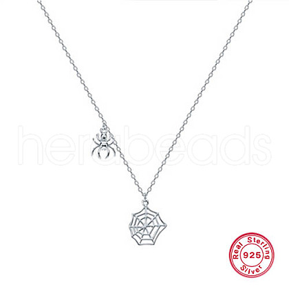 925 Sterling Silver Spider and Web Pendant Necklaces NG1088-1-1