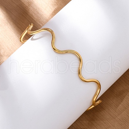 304 Stainless Steel Cuff Bangle for Women BJEW-C076-05G-1