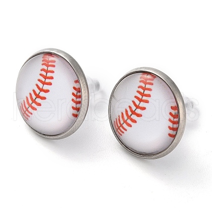 Sport Balls Glass & 304 Stainless Steel Stud Earrings for Women EJEW-H005-01P-05-1