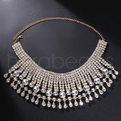 Alloy Full Crystal Rhinestone Multi-layered Teardrop Tassel Bib Necklaces for Women FS-WG9A2DA-01-1