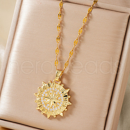 Elegant Hip-hop Style Sun Brass Pave Clear Cubic Zirconia Pendant Necklaces for Daily Wear WW1304-1-1