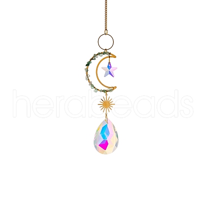Glass & Brass Moon Star Pendant Decorations HJEW-PW0002-06C-1