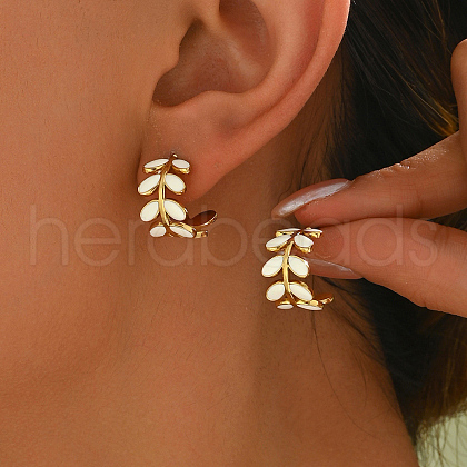 Elegant Stainless Steel Leaf Stud Earrings WA6314-1-1
