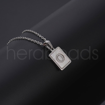 Rectangle Stainless Steel Pave Natural White Shell Pendant Necklaces FS-WG3D812-15-1