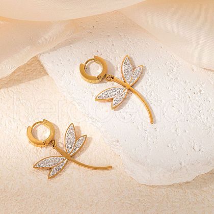 Dragonfly Stainless Steel Crystal Rhinestone Hoop Earrings FS-WGEBED8-02-1