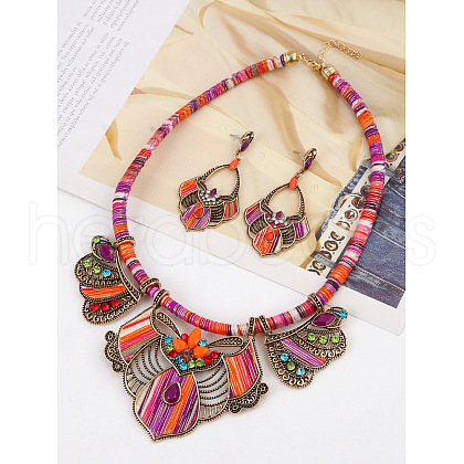 Bohemia Alloy Colorful Rhinestone Pendant Necklaces & Stud Dangle Earrings Sets FS-WGA6B85-02-1