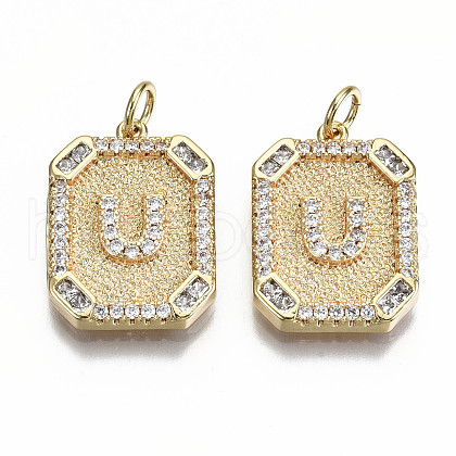 Brass Micro Pave Clear Cubic Zirconia Pendants KK-S356-234U-G-NF-1