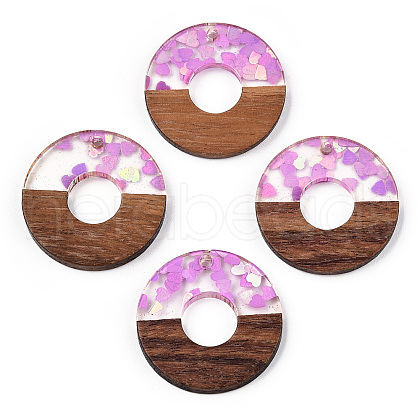 Transparent Resin & Walnut Wood Pendants RESI-N039-63A-1