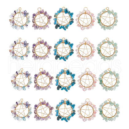 20Pcs 5 Styles Natural Green Aventurine & Amethyst & Apatite & Fluorite PALLOY-DC00013-1