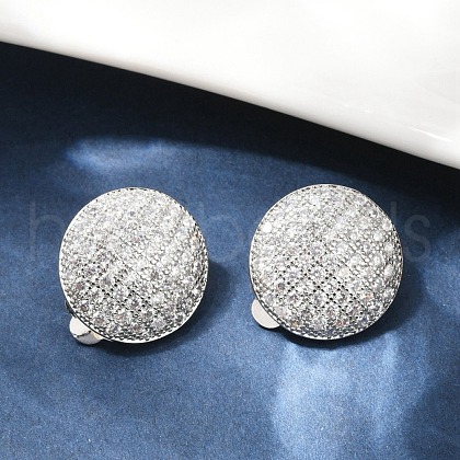 Half Round Brass Micro Pave Clear Cubic Zirconia Clip-on Earrings EJEW-M082-14P-1
