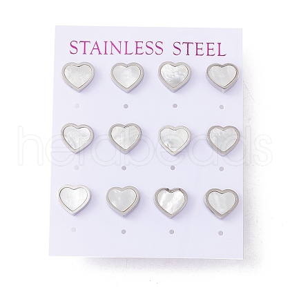 6 Pairs Natural White Shell Heart Stud Earrings EJEW-G291-02P-1