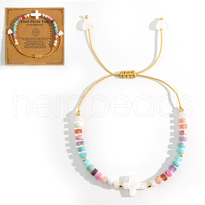 Column Shell Beads Braided Bead Bracelets QP1883-1-1