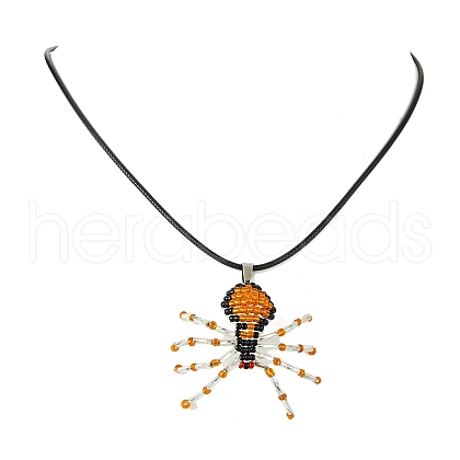 Braided Glass Seed Bead Spider Pendant Necklaces NJEW-MZ00036-02-1