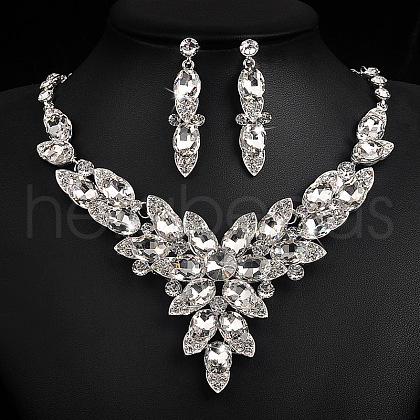 Fashionable Alloy Glass Earrings & Bib Necklaces FS-WGE8B96-01-1
