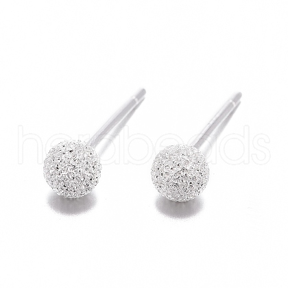 Textured 925 Sterling Silver Ball Stud Earrings EJEW-L202-004A-1