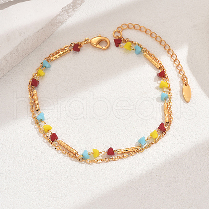 Fashionable Real 18K Gold Plated Brass Glass Double Layers Anklets for Women's Beachwear HR3444-4-1