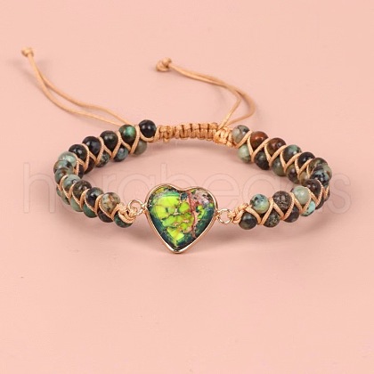 Heart Natural Imperial Jasper Beads Link Bracelets WG1E55C-14-1