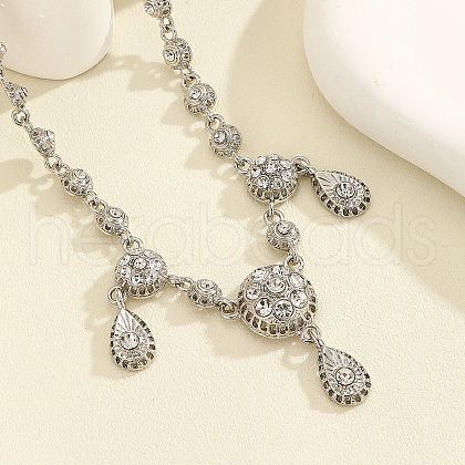 Flat Round & Teardrop Alloy Rhinestone Pendant Necklaces for Women FS-WGF4FE9-03-1