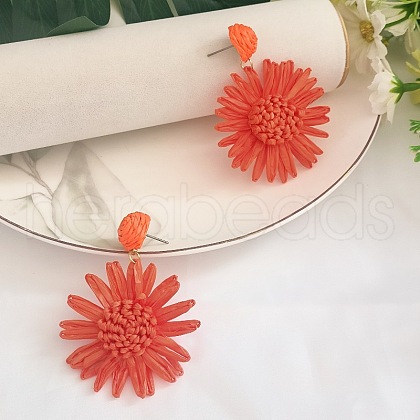 Flower Brass Grass Dangle Stud Earrings FS-WG07395-01-1
