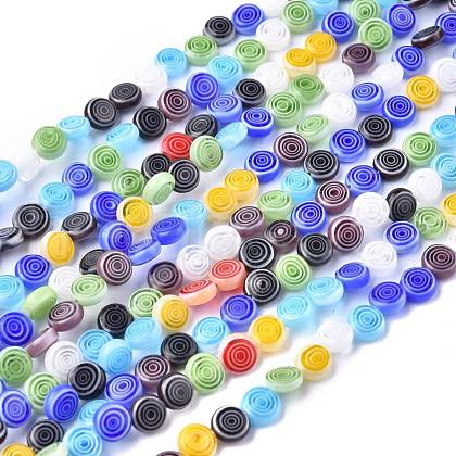 Flat Round Handmade Millefiori Glass Beads LK-R004-51-1