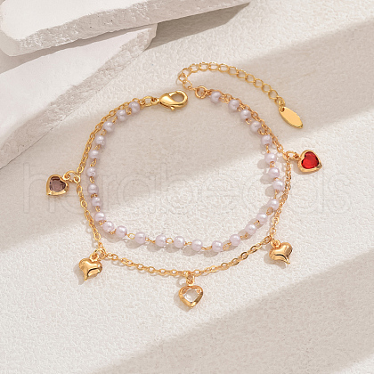 Fashionable Vintage Beach Style Adjustable Brass & Plastic Pearl Charm Double Strand Ladies Anklets GJ2324-2-1